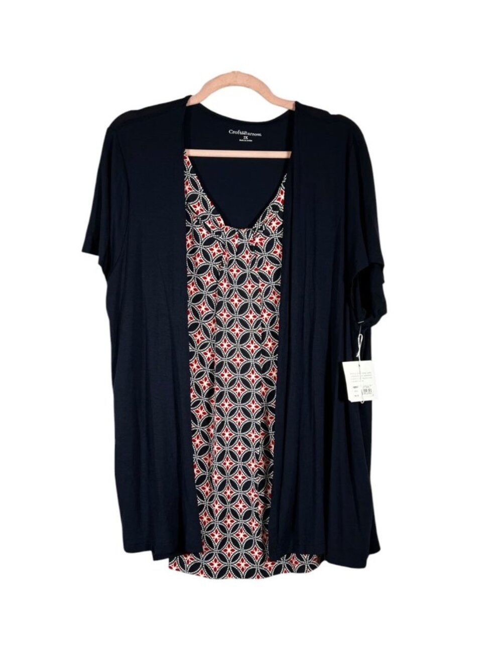 Croft & Barrow Womens 2X Navy Geometric Layered Top NWT $44.00